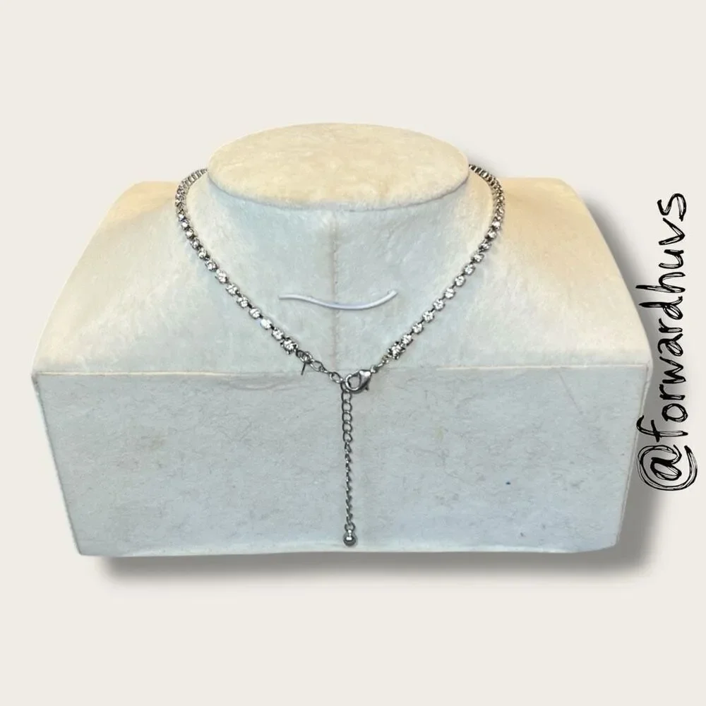 AVON Rhinestone Y-Necklace – Silver Tone – Double Strand Drop